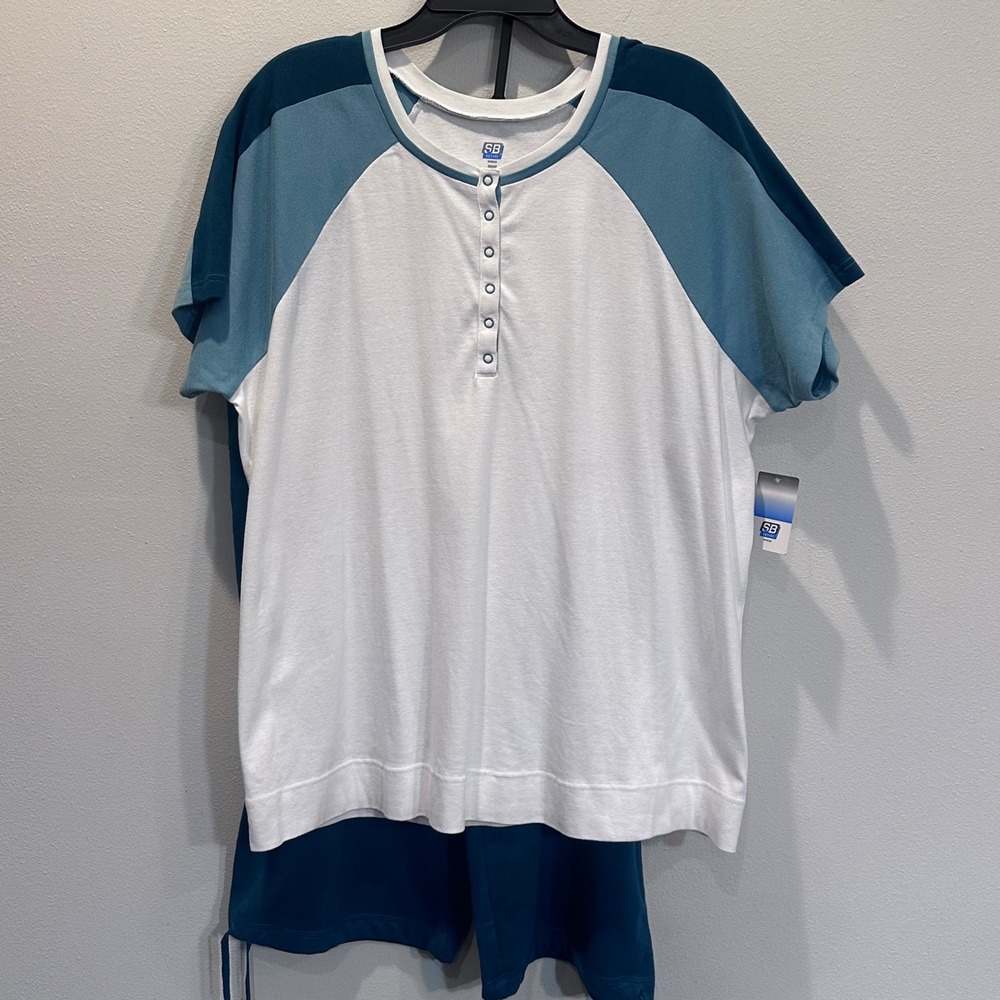 NWT St Johns Bay SB Active Women 3X Zenith Teal Henley Top Capri‎ Summer Set